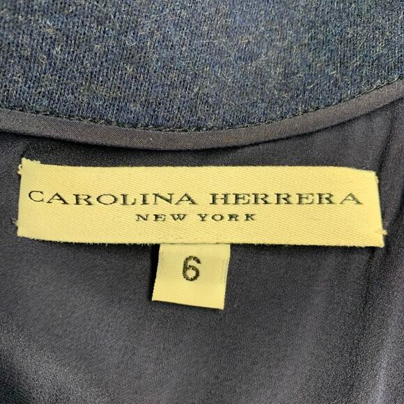 CAROLINA HERRERA Size 6 Blue Multi Color Wool Beaded Back Zip Dress - Picture 6 of 8